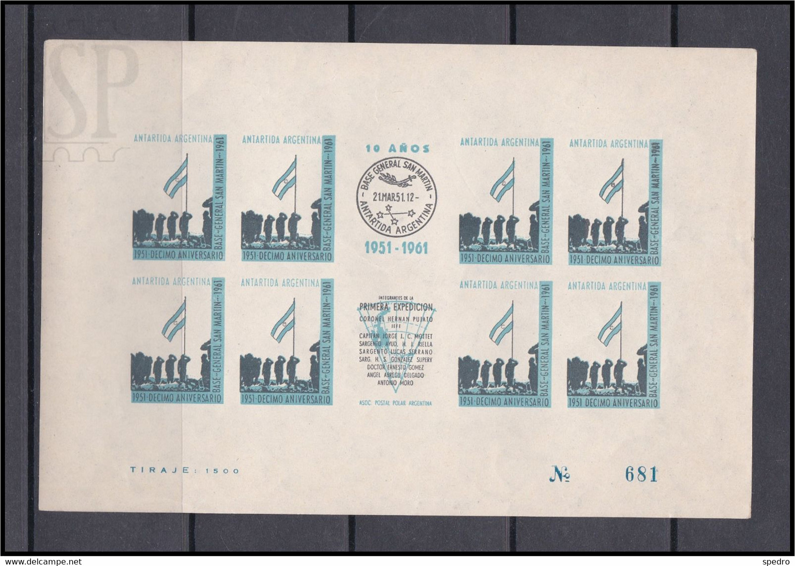 Antartida Argentina 1961 Decimo Aniversário Base General San Martin Assoc Postal Polar 1951 Imperforate Proff 681 - Autres & Non Classés