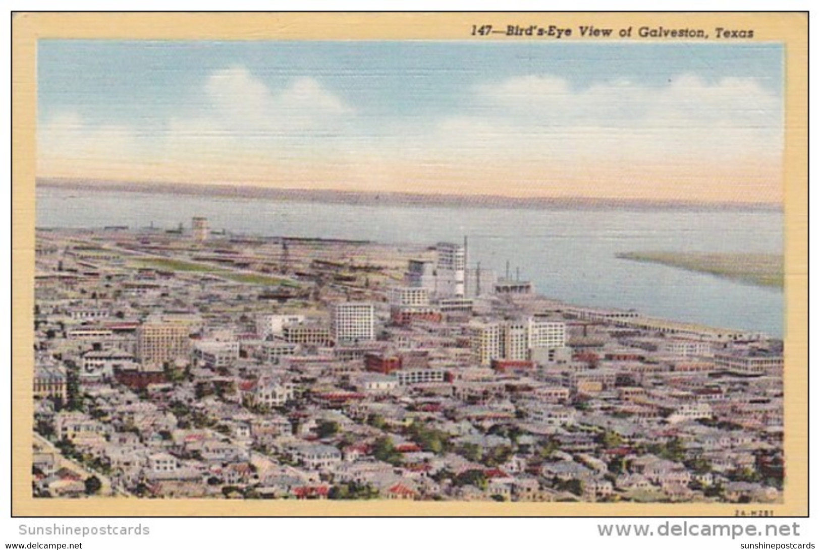 Texas Galveston Birds Eye View Curteich - Galveston