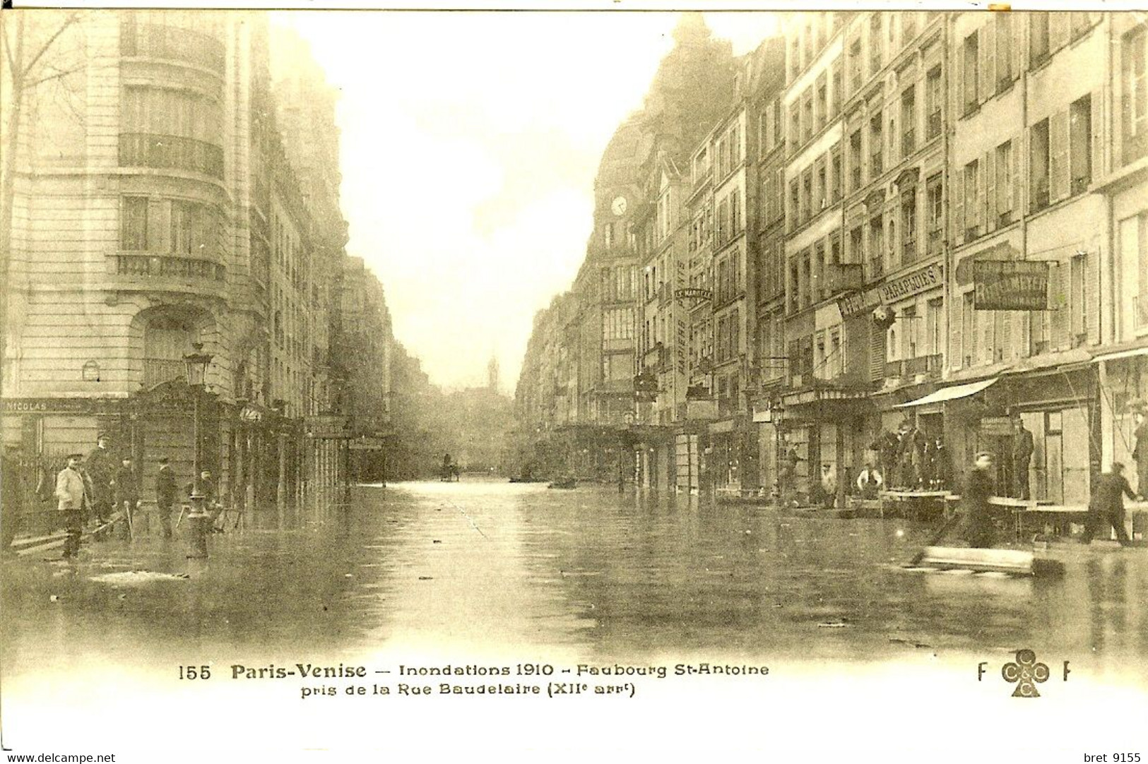 75 PARIS VENISE INONDATIONS DE JANVIER 1910 FAUBOURG ST ANTOINE PRIS DE LA RUE BEAUDELAIRE MAGASIN DE PARAPLUIE - Inondations De 1910