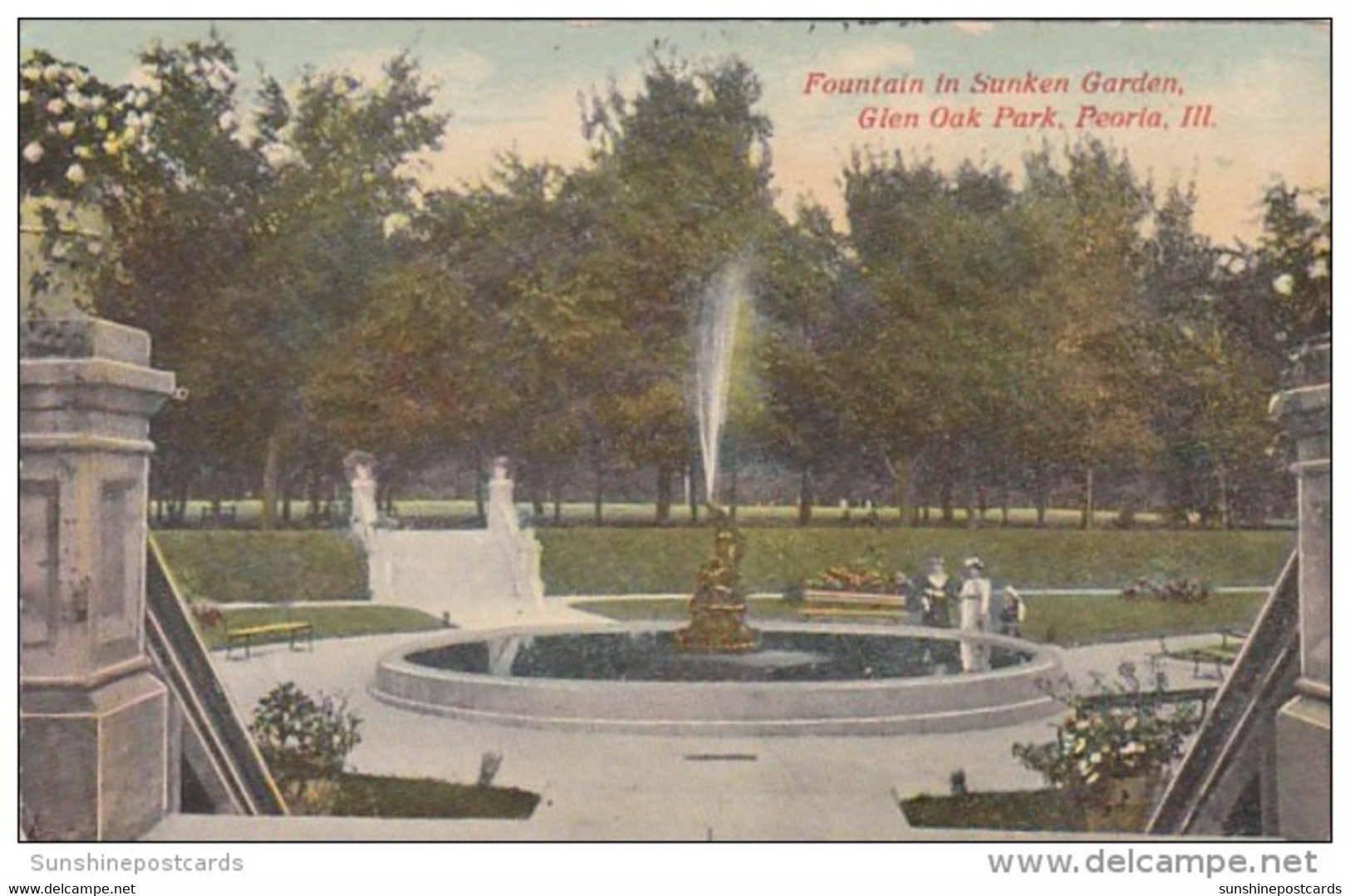 Illinois Peoria Fountain In Sunken Garden Glen Oak Park 19110 - Peoria