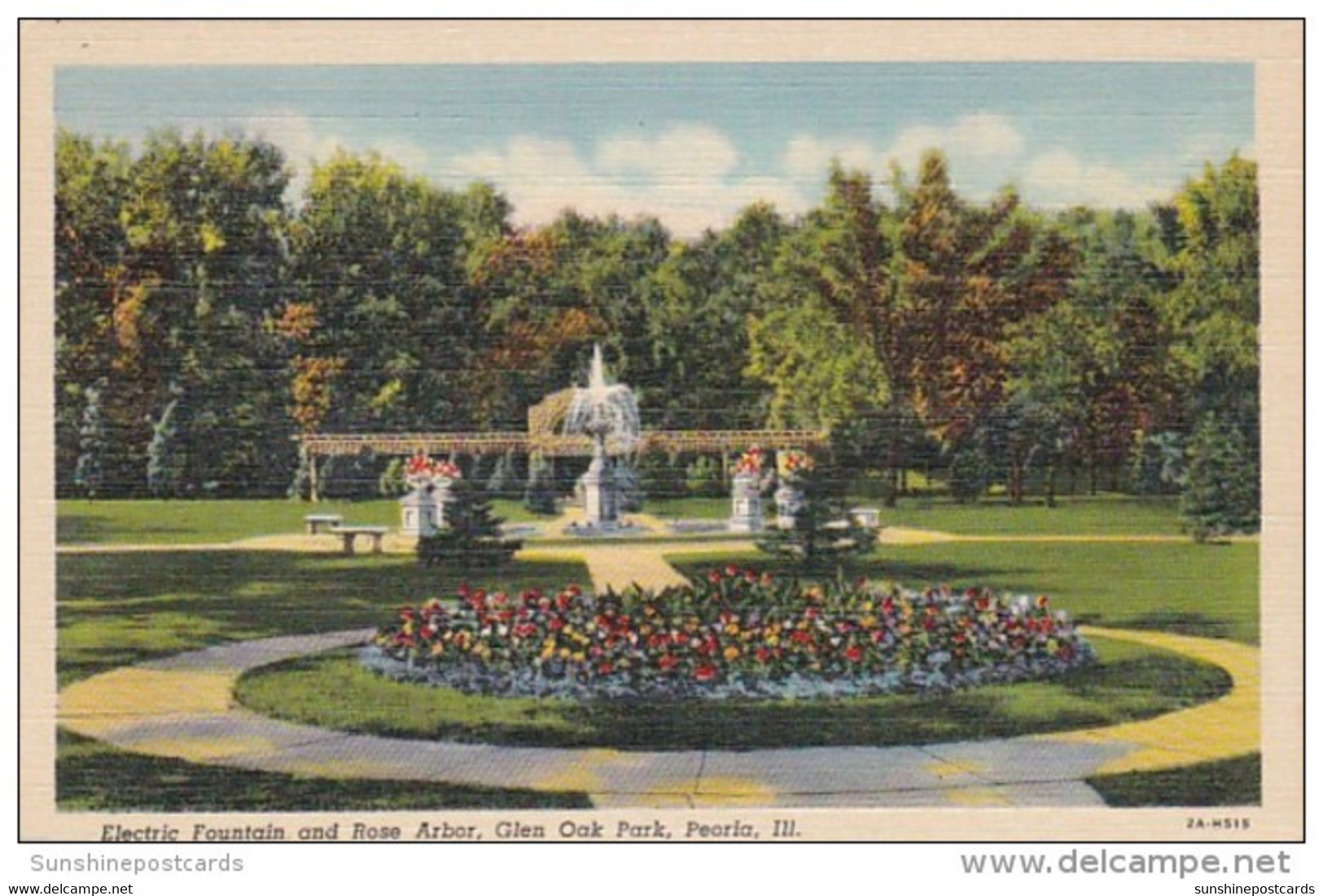 Illinois Peoria Electric Fountain And Rose Arbor Glen Oak Park Curteich - Peoria