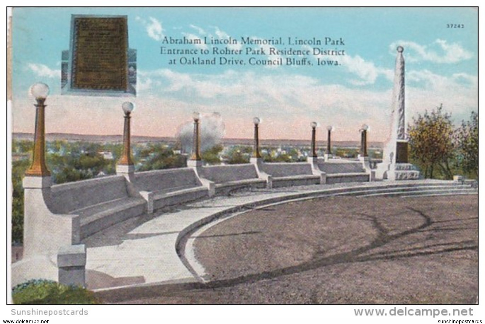 Iowa Council Bluffs Abraham Lincoln Memorial Lincoln Park 1914 Curteich - Council Bluffs