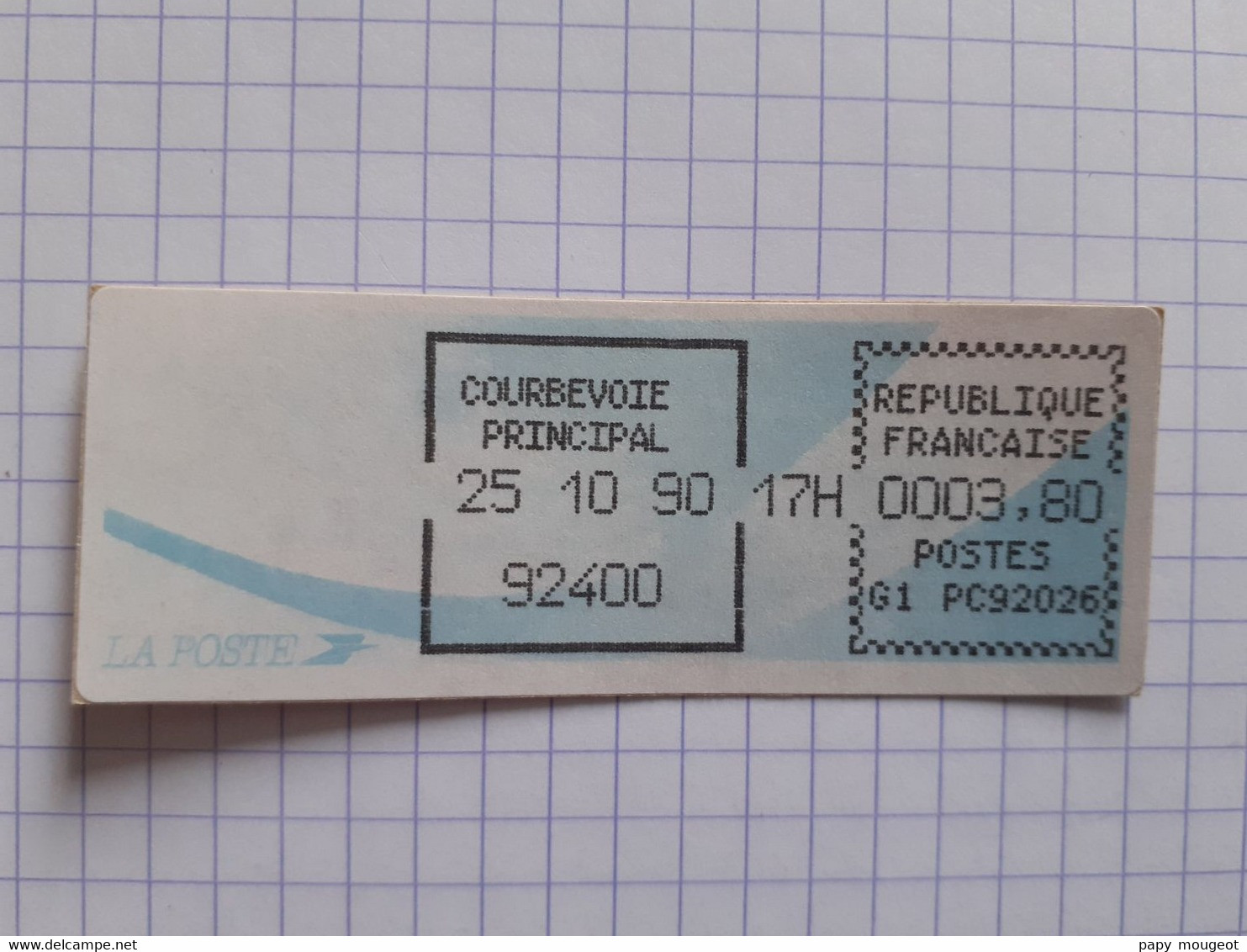 Courbevoie Principal 92400 - 25-10-90 - G1 PC92026 Tarif 3.80 - Encre Noire - 1988 Type « Comète »