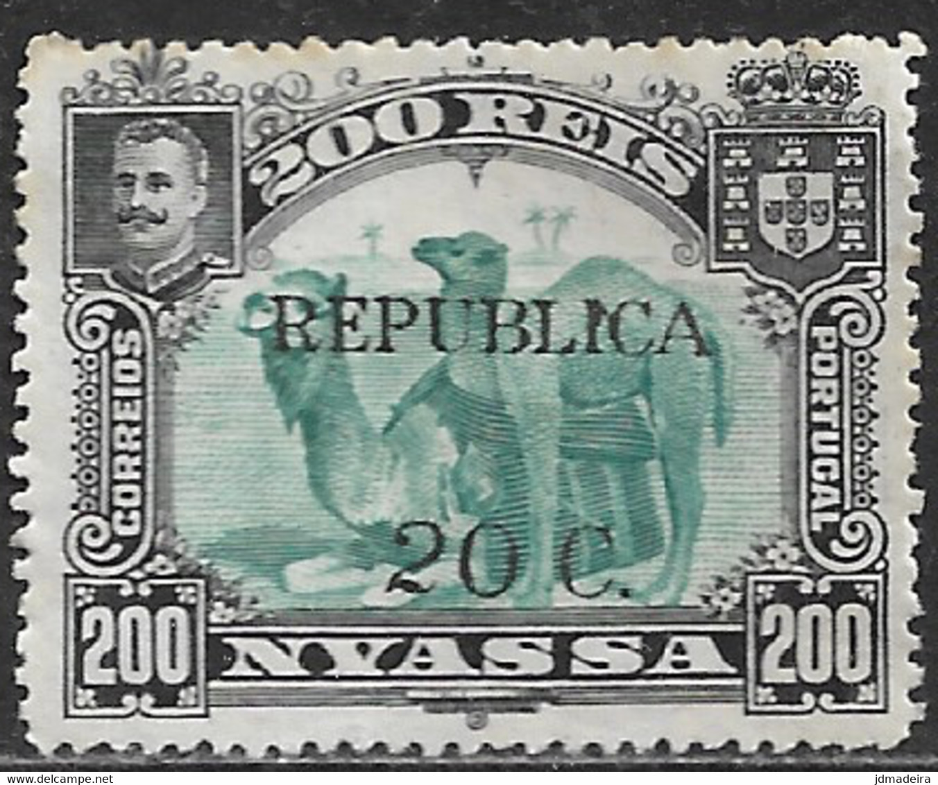 Niassa – 1918 King Carlos Overprinted REPUBLICA And Surcharged 20 C. Over 200 Réis Mint Stamp - Nyassa