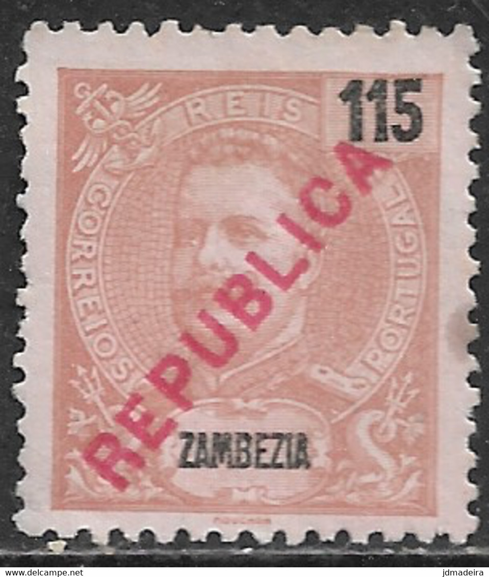 Zambezia – 1917 King Carlos Local Surcharge REPUBLICA 115 Réis Mint Stamp - Zambezië