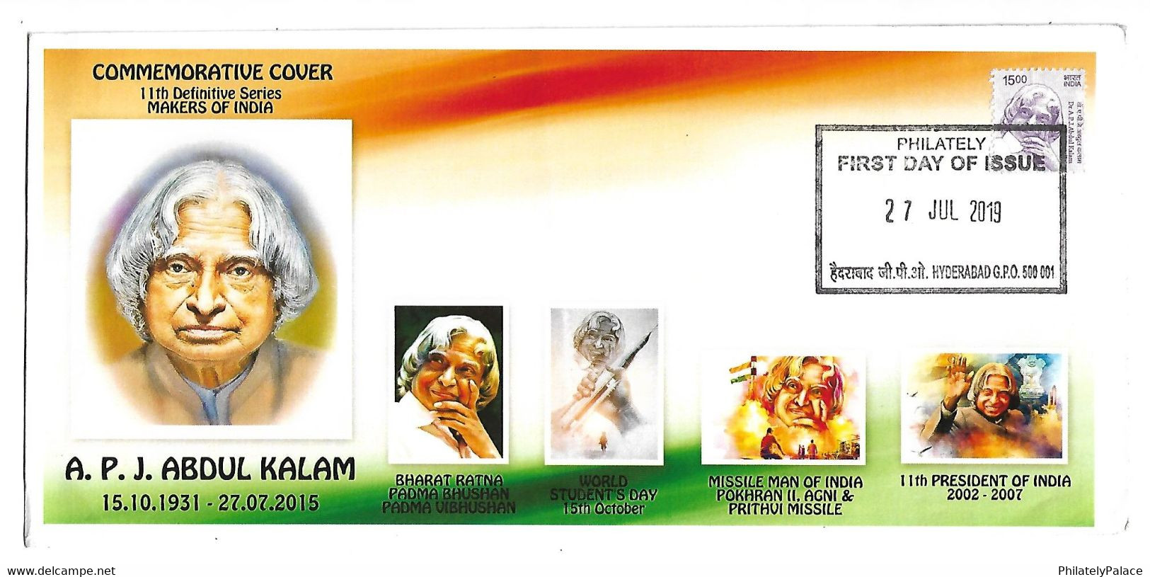 India 2019 APJ Abdul Kalam, Rocket, AGNI Missile,  Private Special Cover , Space Scientist, Astronomy (**) Inde Indien - Asia