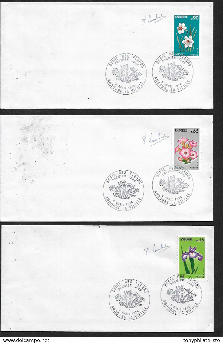 Lettres D'andorre Francais De 1974 Des N° 234 A 236 En Premier Jour - Storia Postale