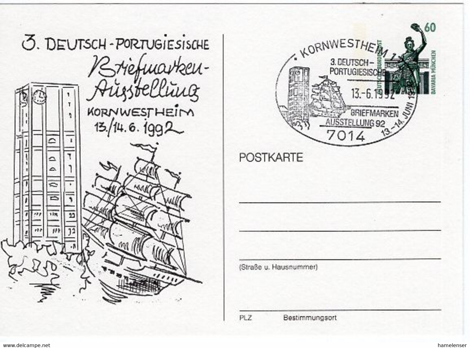 51517 - Bund - 1992 - 60Pfg. SWK PGAKte "3.Deutsch-Portugiesische Briefmarkenausstellung" M SoStpl KORNWESTHEIM - ... - Ships