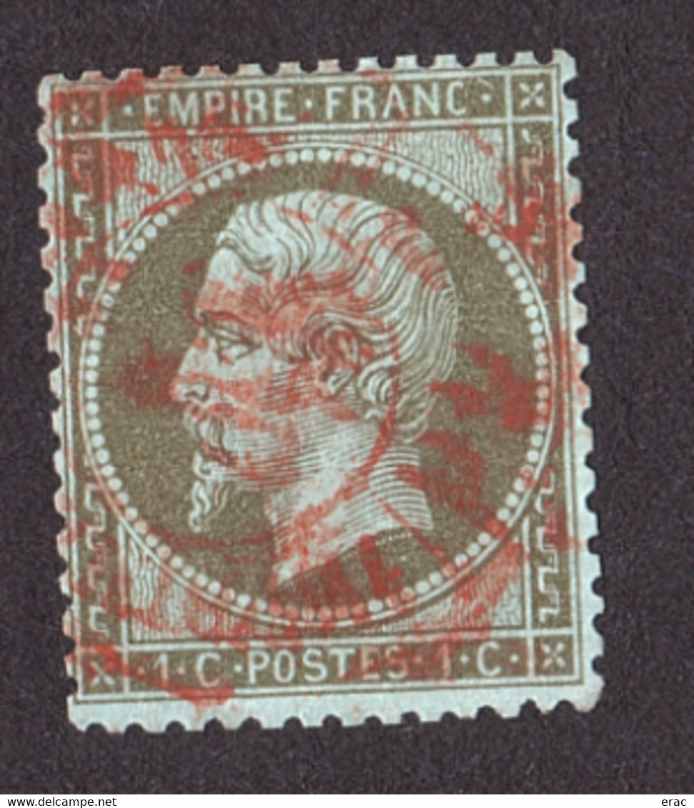 Napoléon III N° 19 Vert-olive Sur Azuré - Oblitération CàD Rouge Des Imprimés - 1862 Napoléon III.