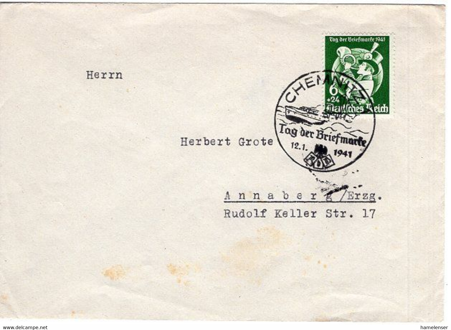 51539 - Deutsches Reich - 1941 - 6Pfg Tag Der Briefmarke EF A Kte M SoStpl CHEMNITZ - TAG DER BRIEFMARKE -> Annaberg - Dag Van De Postzegel