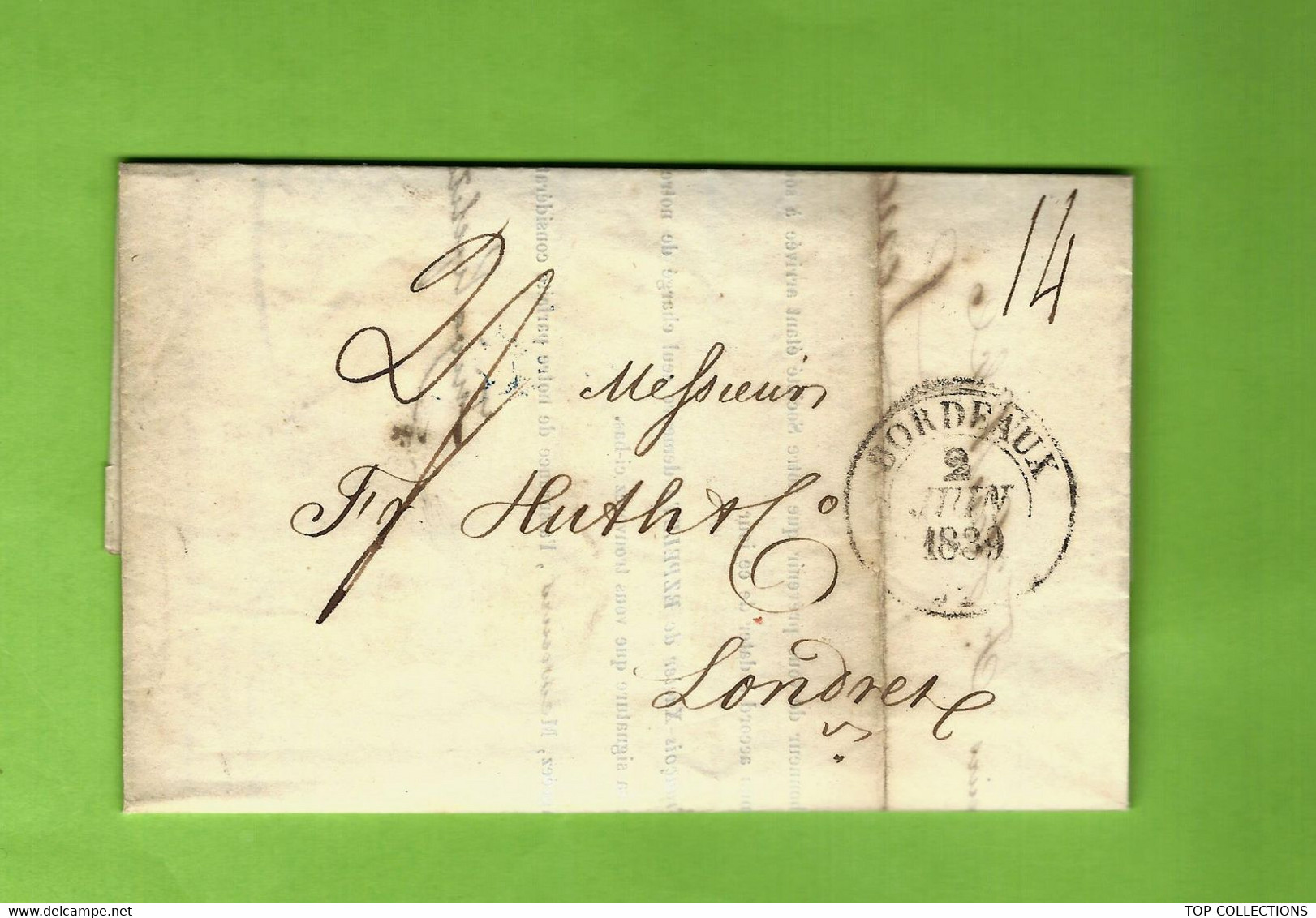 FAMILLE NOBLESSE D’EZPELETA  1839  sign.  Inigo d’Ezpeleta banque negoce navigation  Bordeaux  =>Huth banque LONDRES