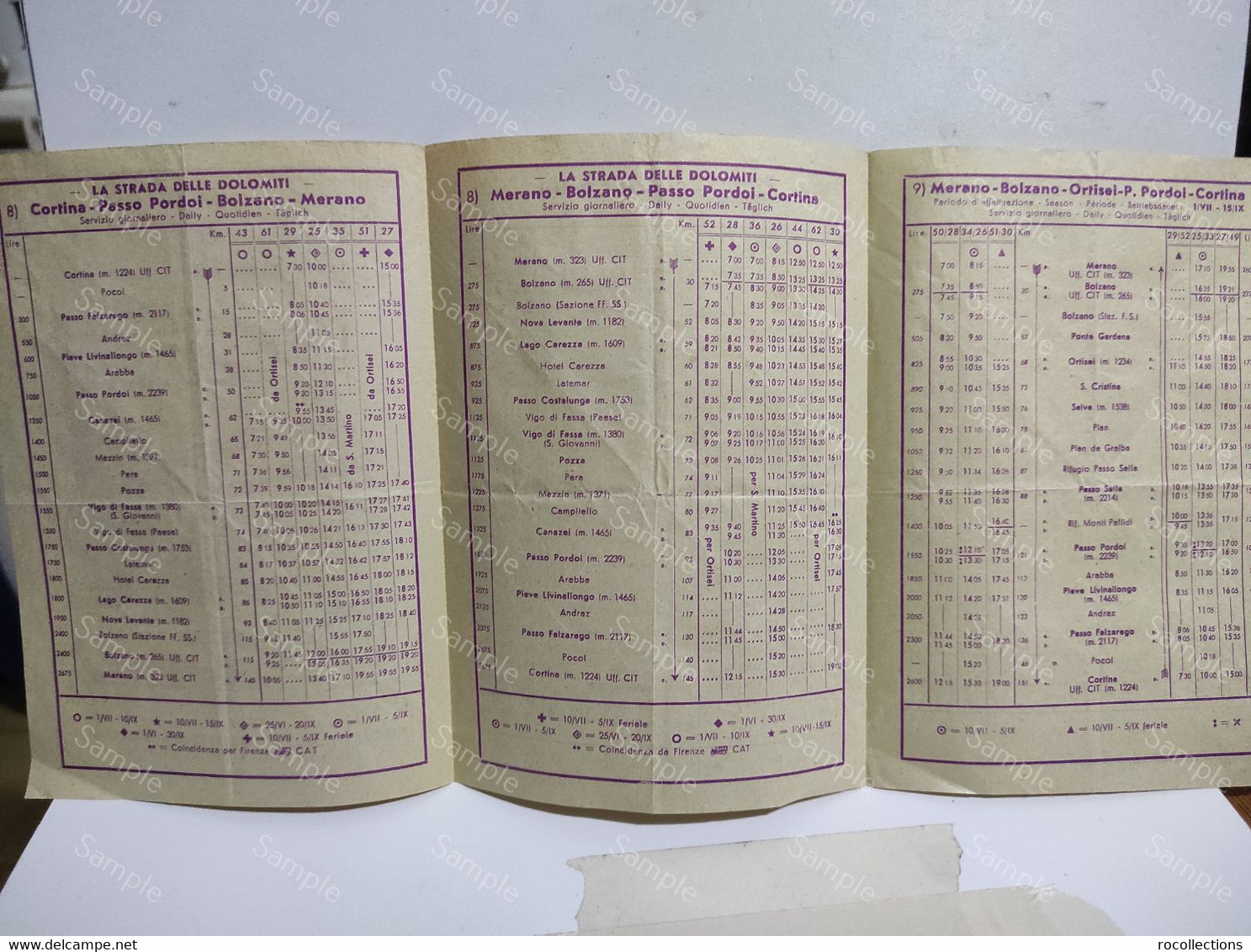 Italia Orari Timetables S.A.D. Società Automobilistica Dolomiti Bolzano Moena Canazei Ortisei Merano Cortina Vigo 1956 - Europe