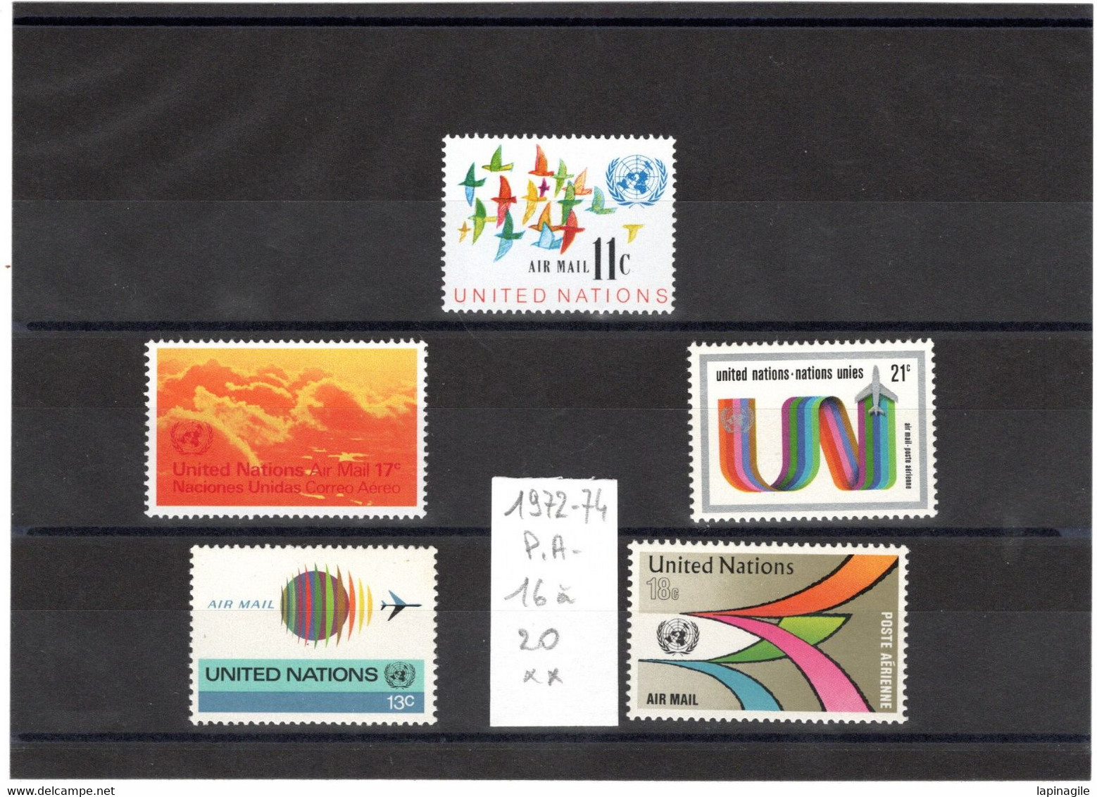 NATIONS UNIES 1972-74 P.A. YT N° 16 à 20 Neufs** - Posta Aerea