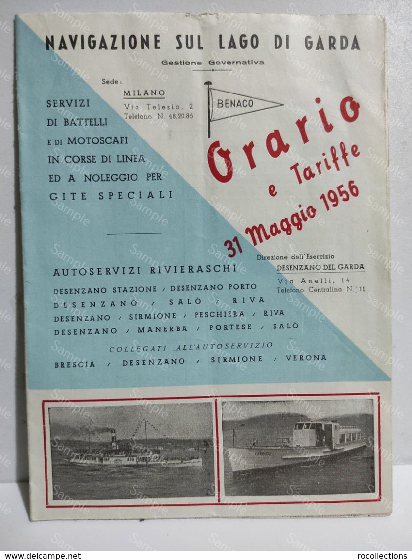 Italia Orari Timetables Navigazione Lago Di Garda ORARIO E Tariffe Desenzano Salò Riva Peschiera Sirmione Manerba 1956 - Europe
