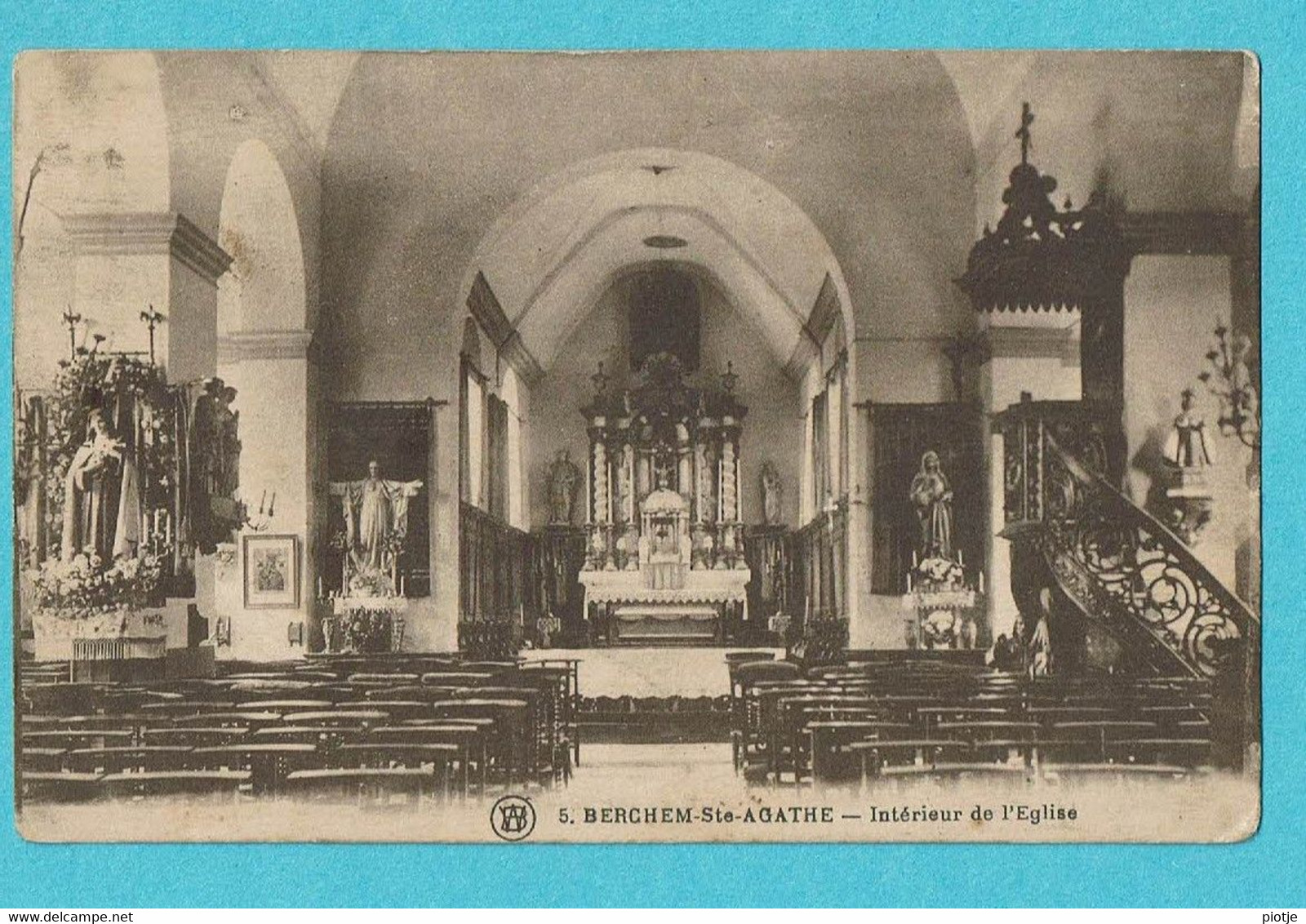 * Sint Agatha Berchem Ste Agathe (Brussel - Bruxelles) * (Cliché F. Walschaerts, Nr 5) Intérieur De L'église, Kerk, Old - Berchem-Ste-Agathe - St-Agatha-Berchem