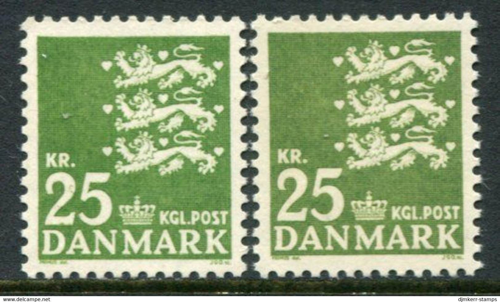 DENMARK 1962 Arms Definitive 25 Kr. On Ordinary And Fluorescent Papers MNH / ** Michel 399x,y - Neufs