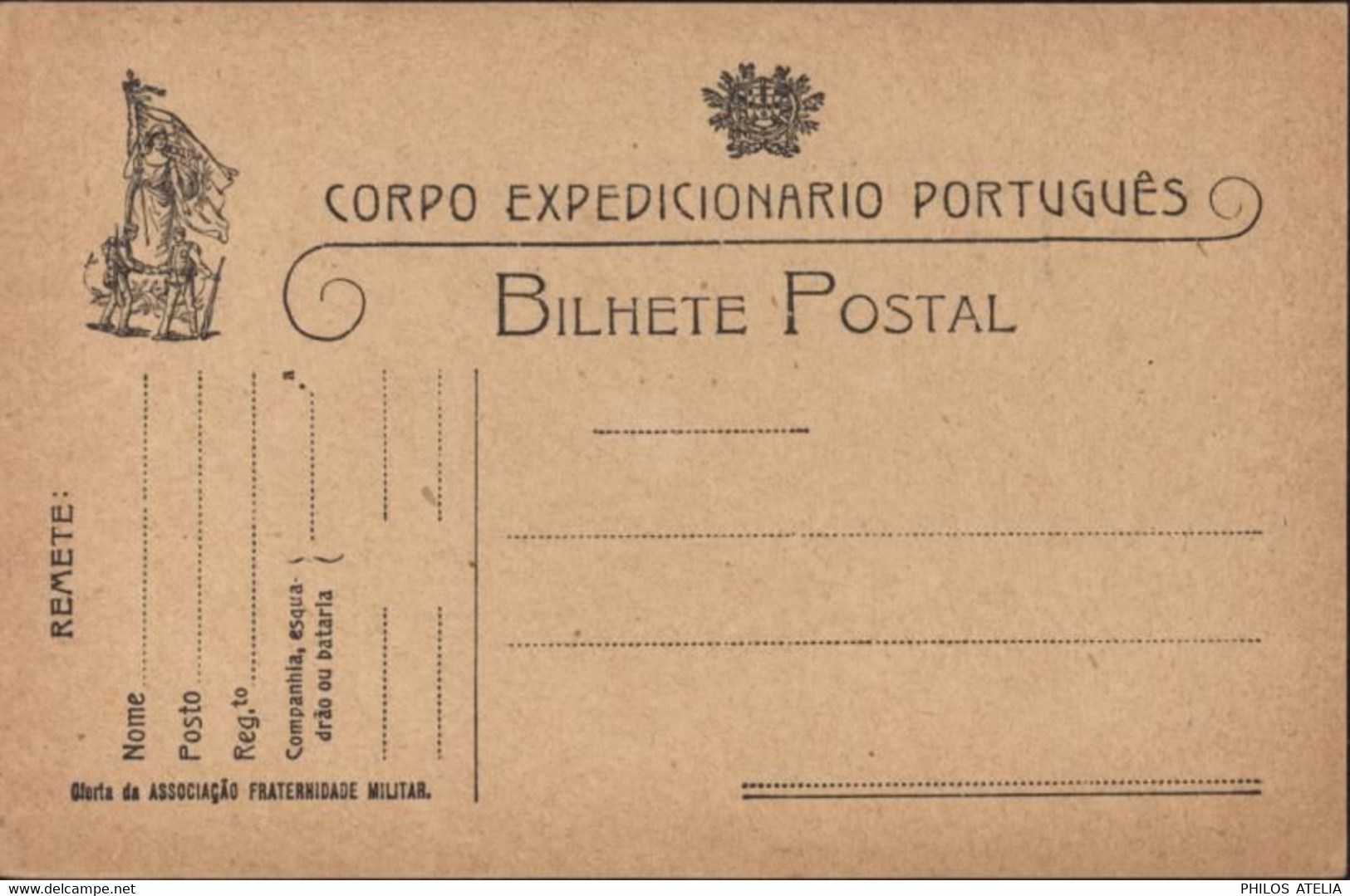 Bilhete Postal Corpo Expedicionario Portuges Oferta Da Associaçao Fraternidade Militar Tip Palhares ? Palmares Lisboa - Ungebraucht