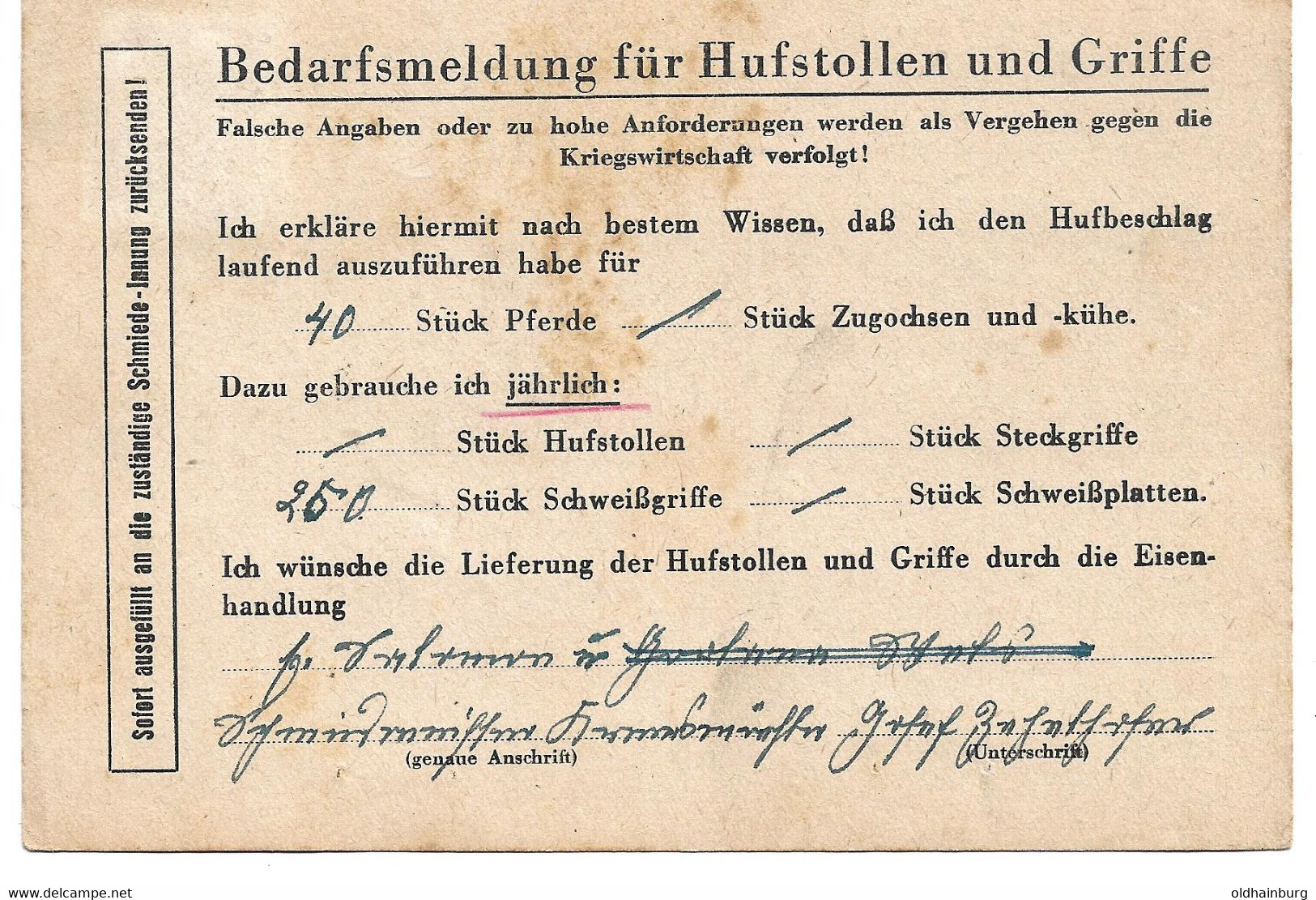 3211u: Motivbeleg Hufstollen & Griffe Für Pferde, Ostmark- Beleg Kriegswirtschaft Pösching Nach Kirchdorf 1943 - Kremsmünster