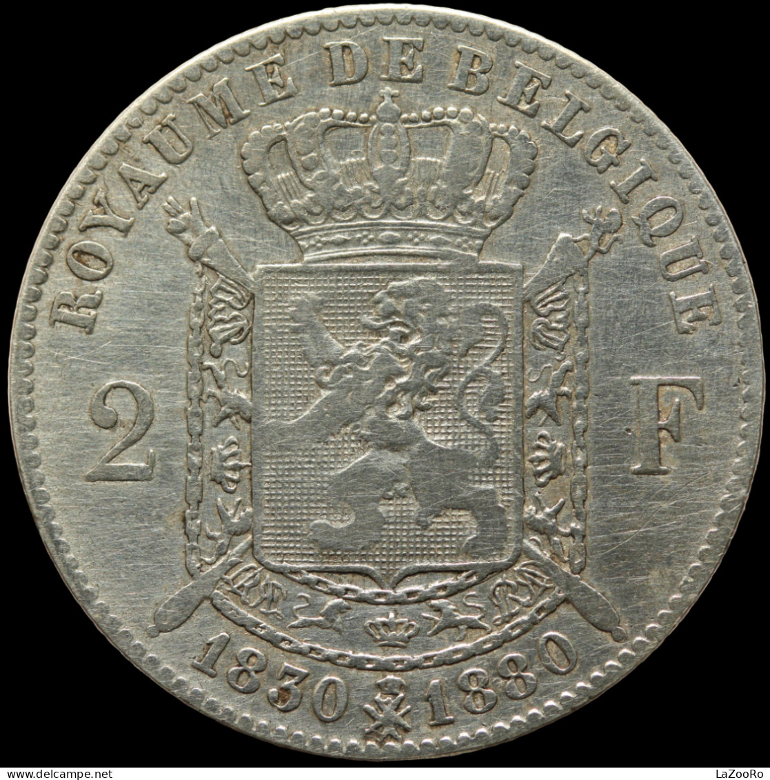 LaZooRo: Belgium 2 Francs 1880 VF / XF Scarce - Silver - 2 Francs