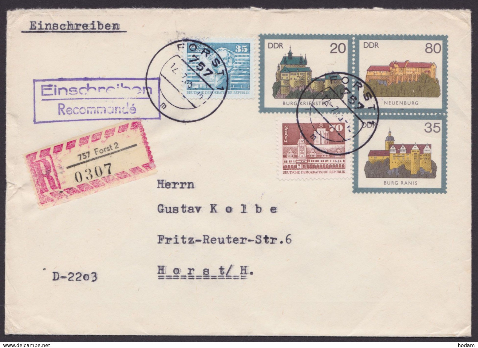U 1, R-Brief "Forst", 12.7.90 Mit Zusatzfrankatur, Rücks. Tauschkontrollmarke - Covers - Used