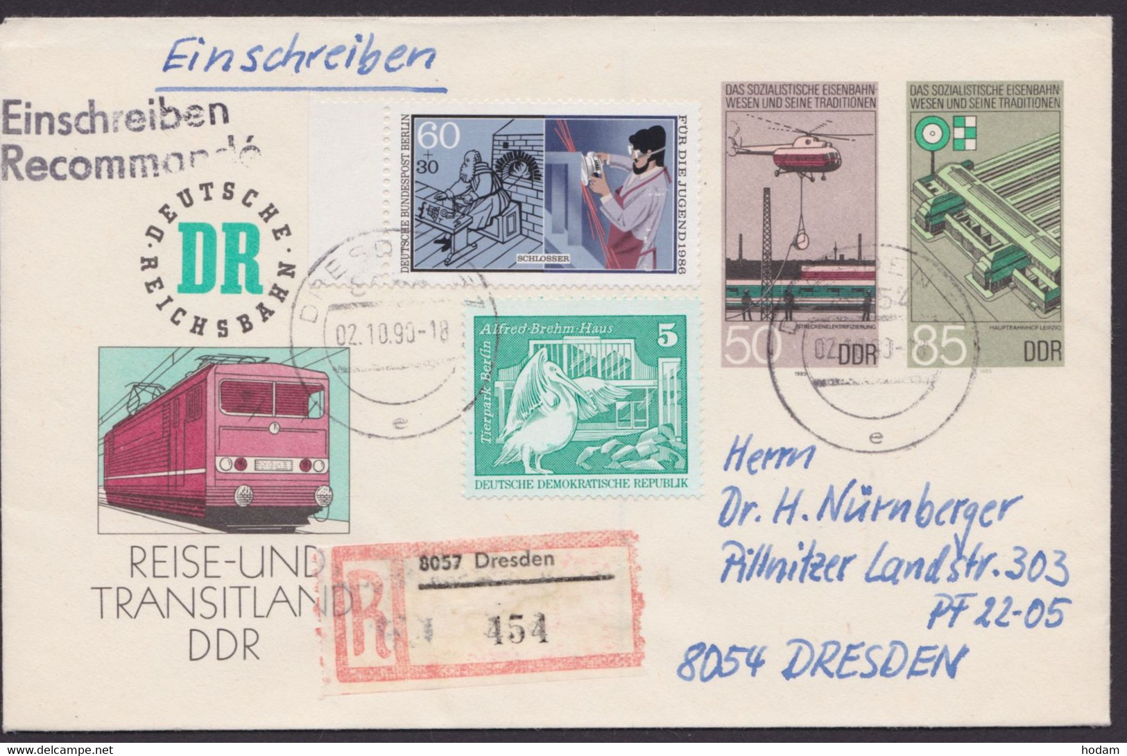 U 3 Mit Zusatzfrankatur Als Orts-R-Brief "Dresden", 2.10.90 - Briefomslagen - Gebruikt