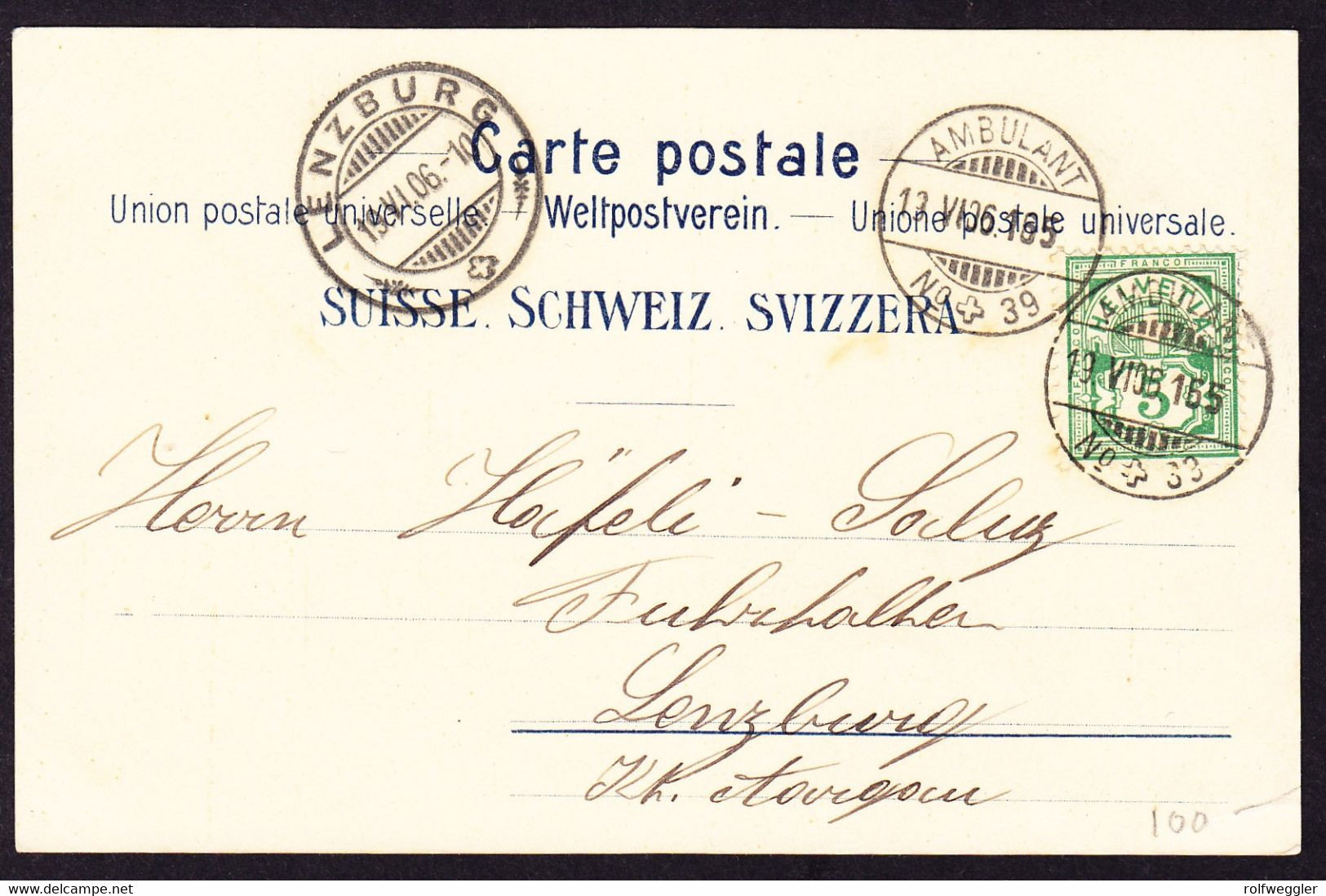 1906 Hotel Reklame AK: Gasthof Und Soolbad, Schiff In Ryburg. Bahnstempel Nr. 39 Nach Lenzburg. Kleiner Minimer Eckbug - Lenzburg