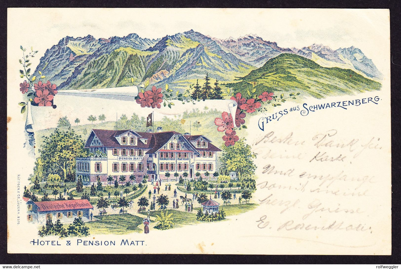 1904 Hotel Reklame AK: Hotel Und Pension Matt. Gruss Aus Schwarzenberg. Mit Deutscher Kegelbahn. Minim Fleckig. - Schwarzenberg