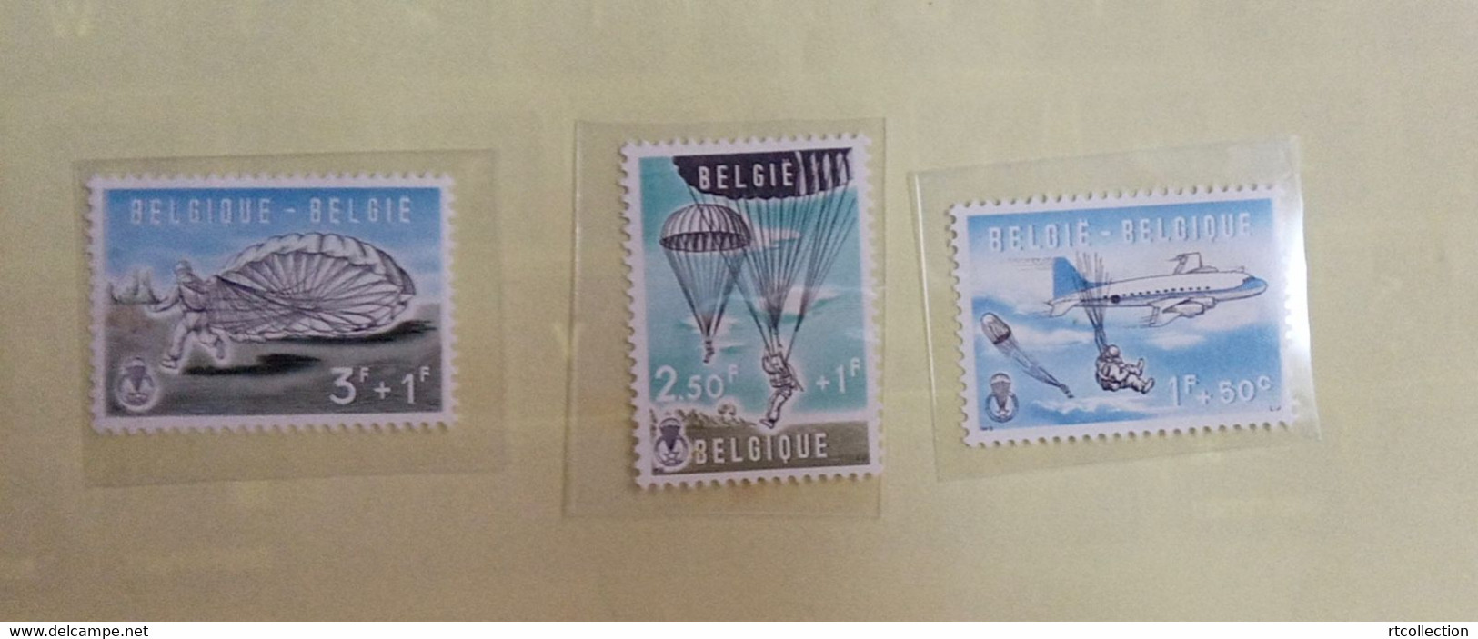 Belgium 1960 Parachutting Parachute Jumping Transportation Airplanes Sports Aviations Airplane Stamps Marks At Back - Paracaidismo