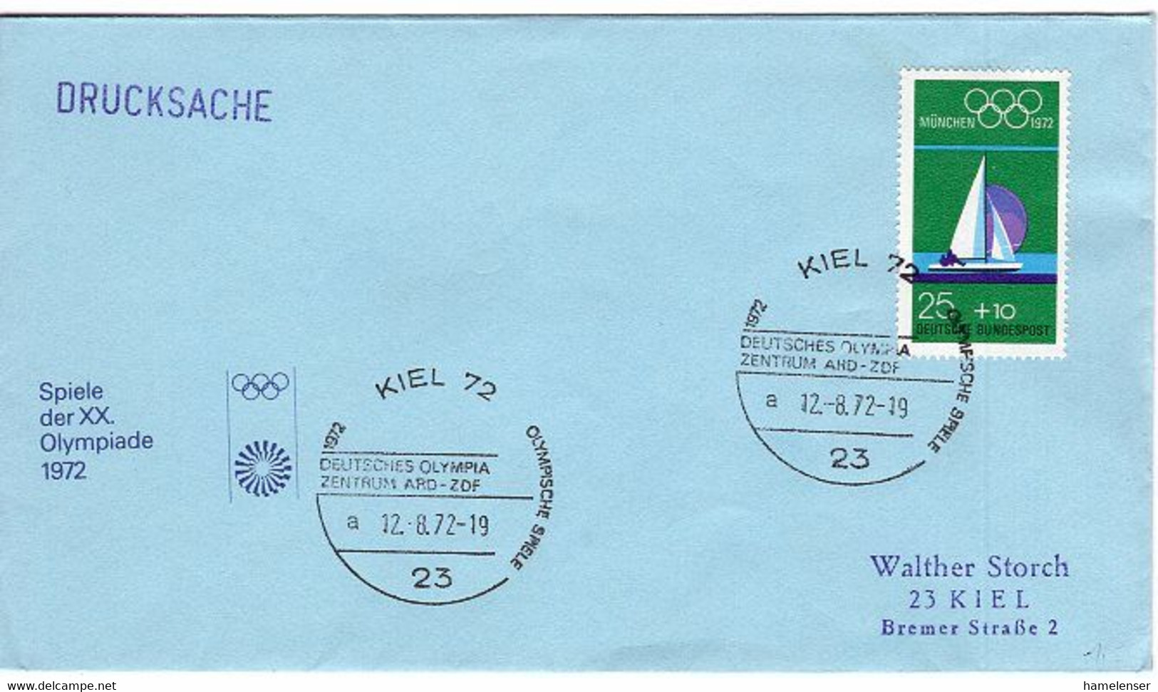 51586 - Bund - 1972 - 25Pfg Olympiade '72 E A DrucksBf KIEL - DEUTSCHES OLYMPIA-ZENTRUM ARD-ZDF -> Kiel - Sommer 1972: München