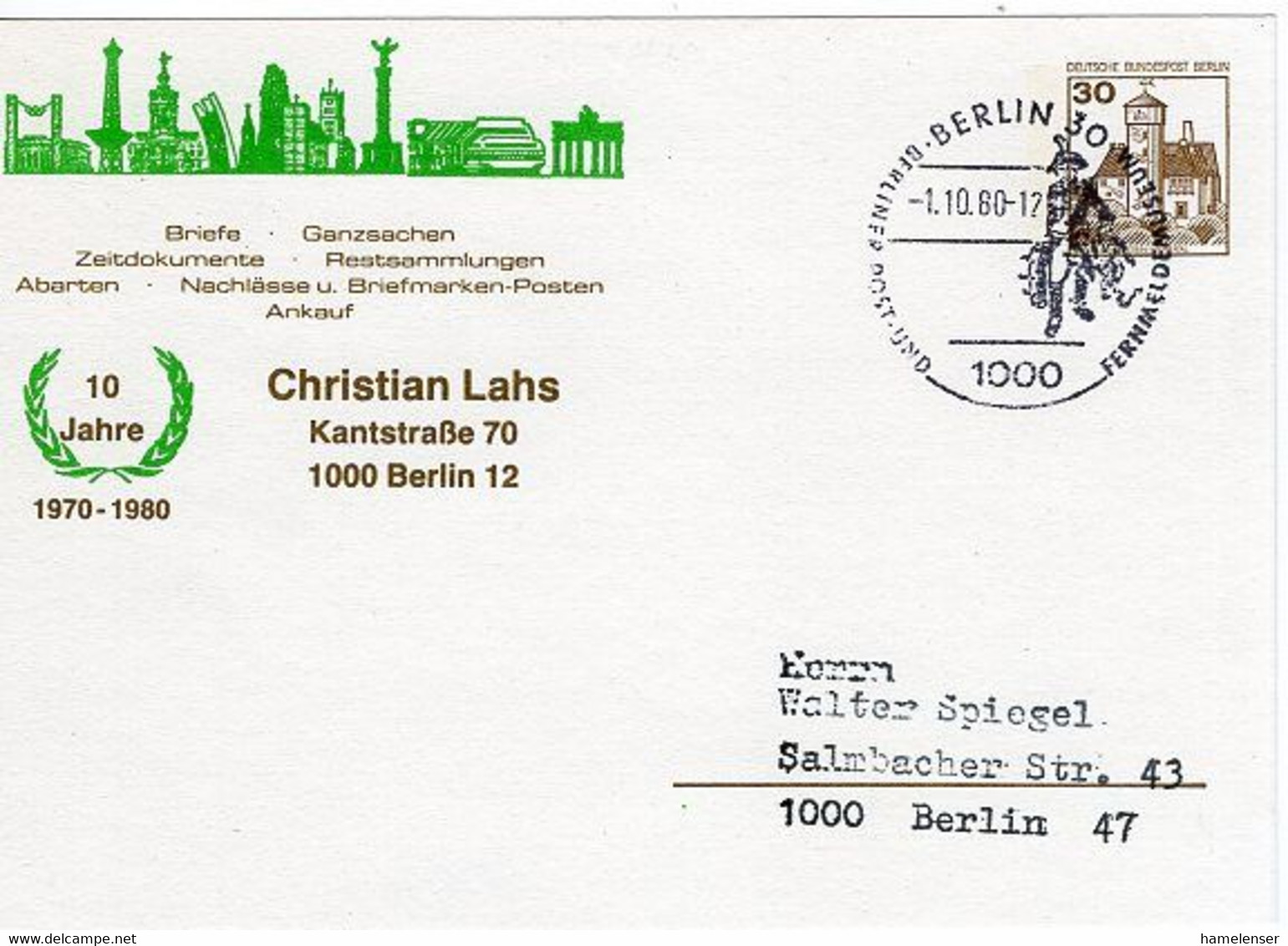 51593 - Berlin - 1980 - 30Pfg. B&S PGAKte "Christian Lahs" BERLIN - ... POST- UND FERNMELDEMUSEUM -> West-Berlin - Cartas & Documentos