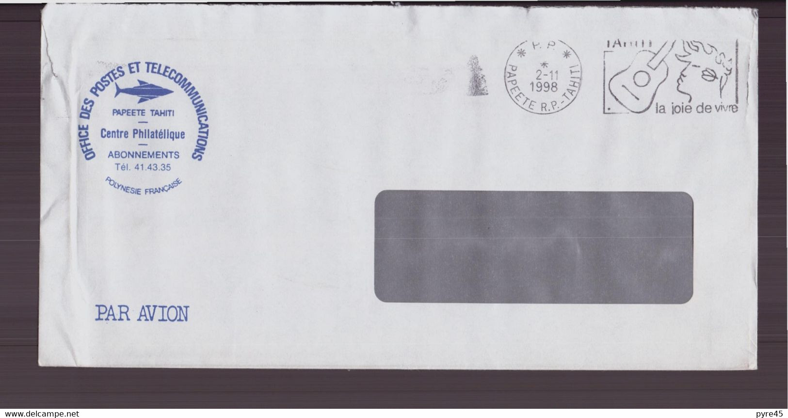 Enveloppe Avec Cachet " Office Des Postes & Télécommunications " Du 2 Novembre 1998 à Papeete - Tahití