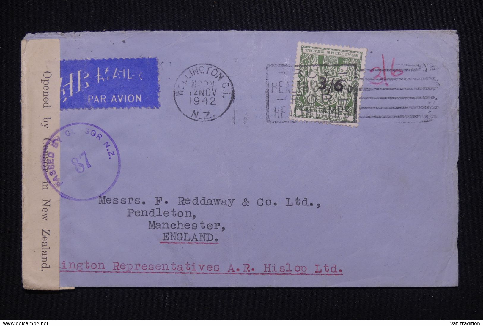 NOUVELLE ZÉLANDE - Enveloppe De Wellington Pour Manchester En 1942 Avec Contrôle Postal - L 118739 - Brieven En Documenten
