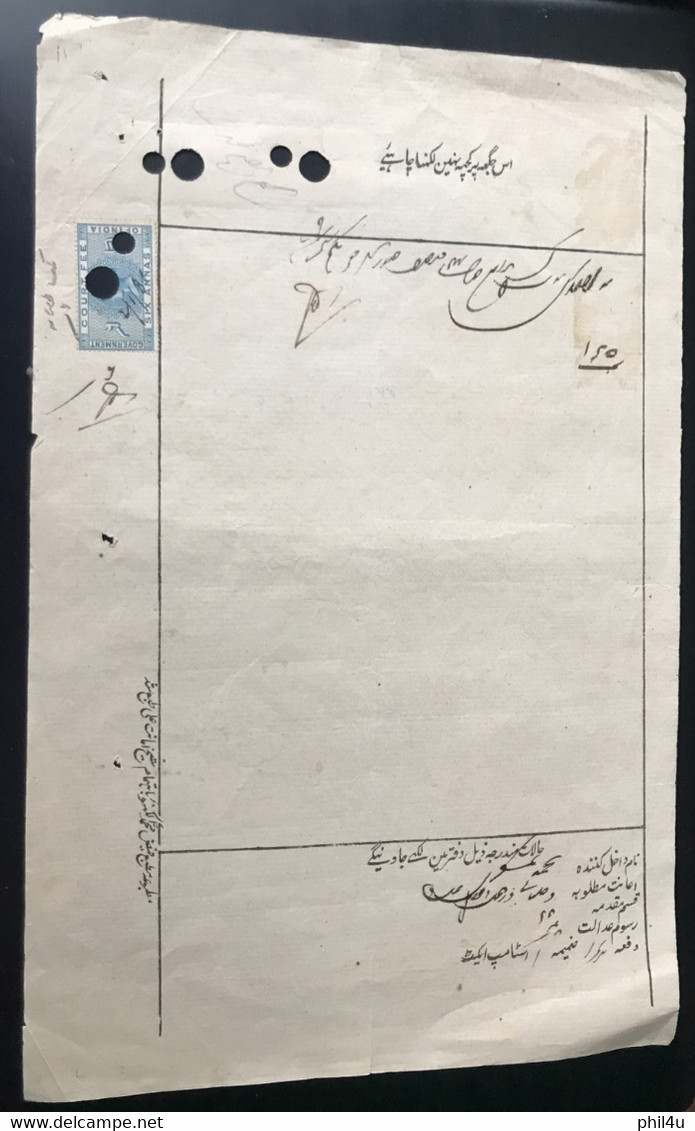 2 Indian Revenue Document Court Fee Stamps Punched See Photos - Barwani