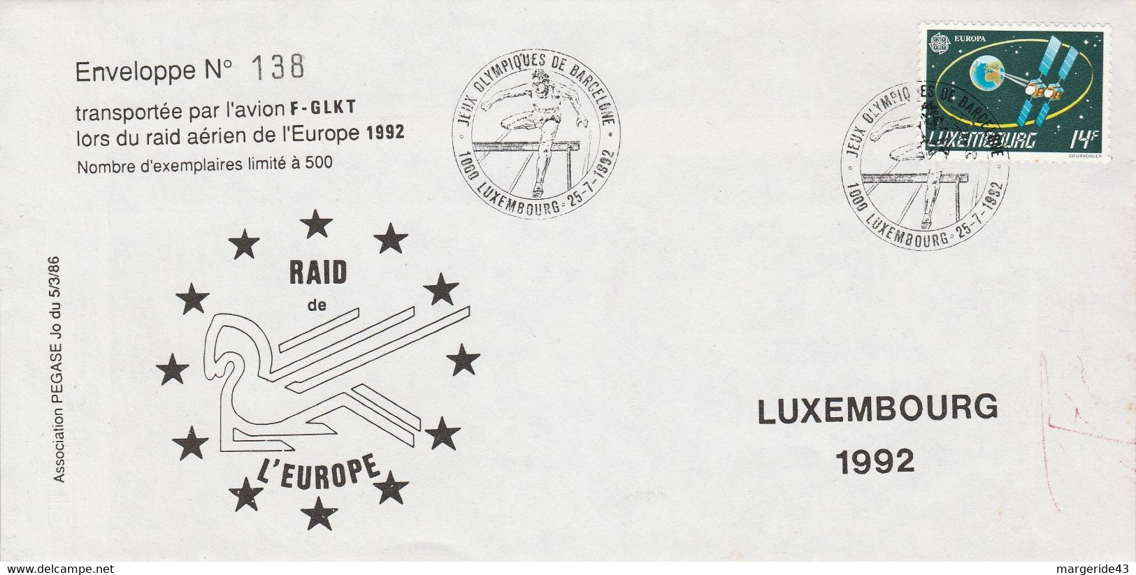 LUXEMBOURG RAID AERIEN DE L'EUROPE - J O DE BARCELONE 1992 - Maschinenstempel (EMA)