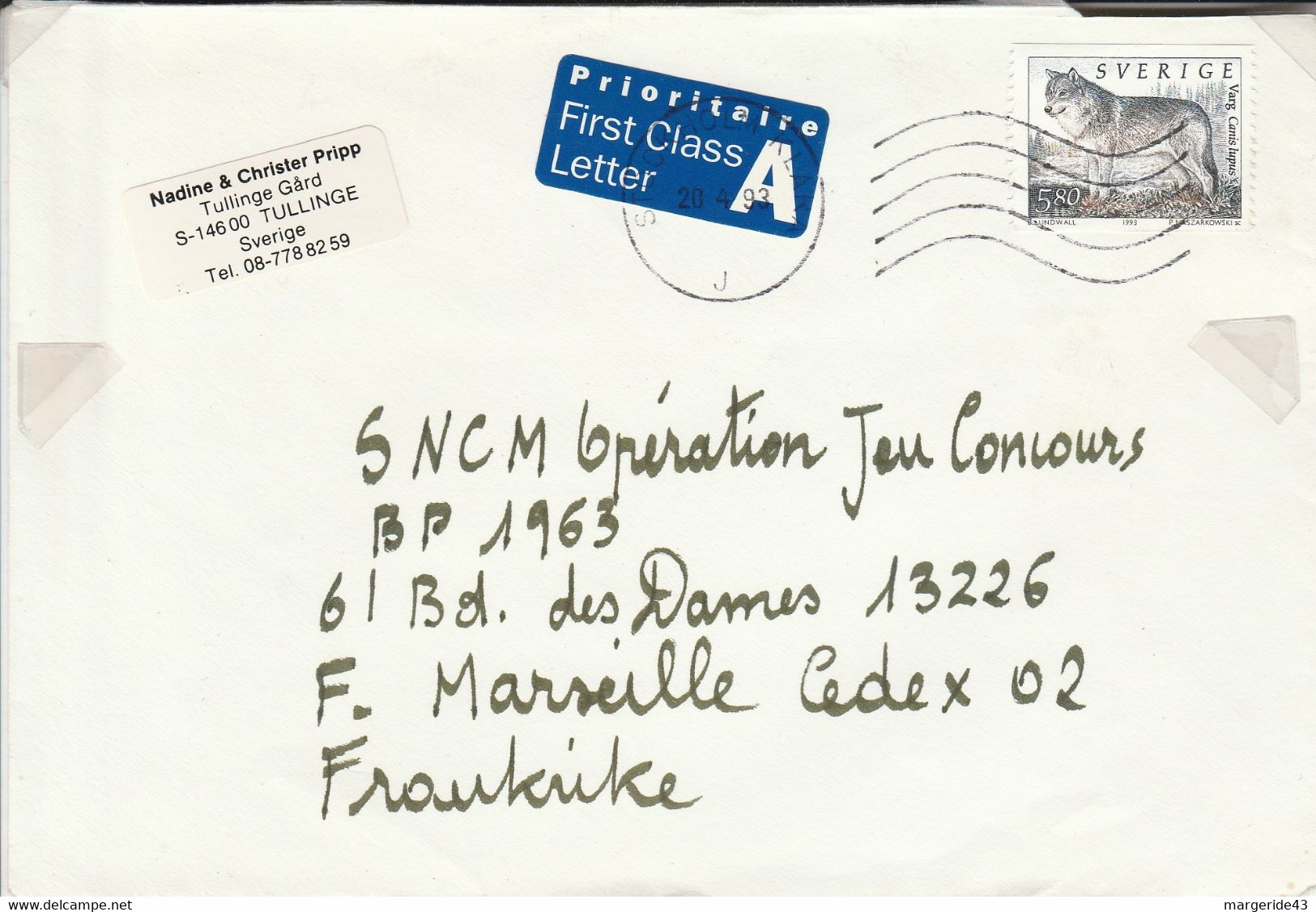 SUEDE SEUL SUR LETTRE POUR LA FRANCE 1993 - Storia Postale