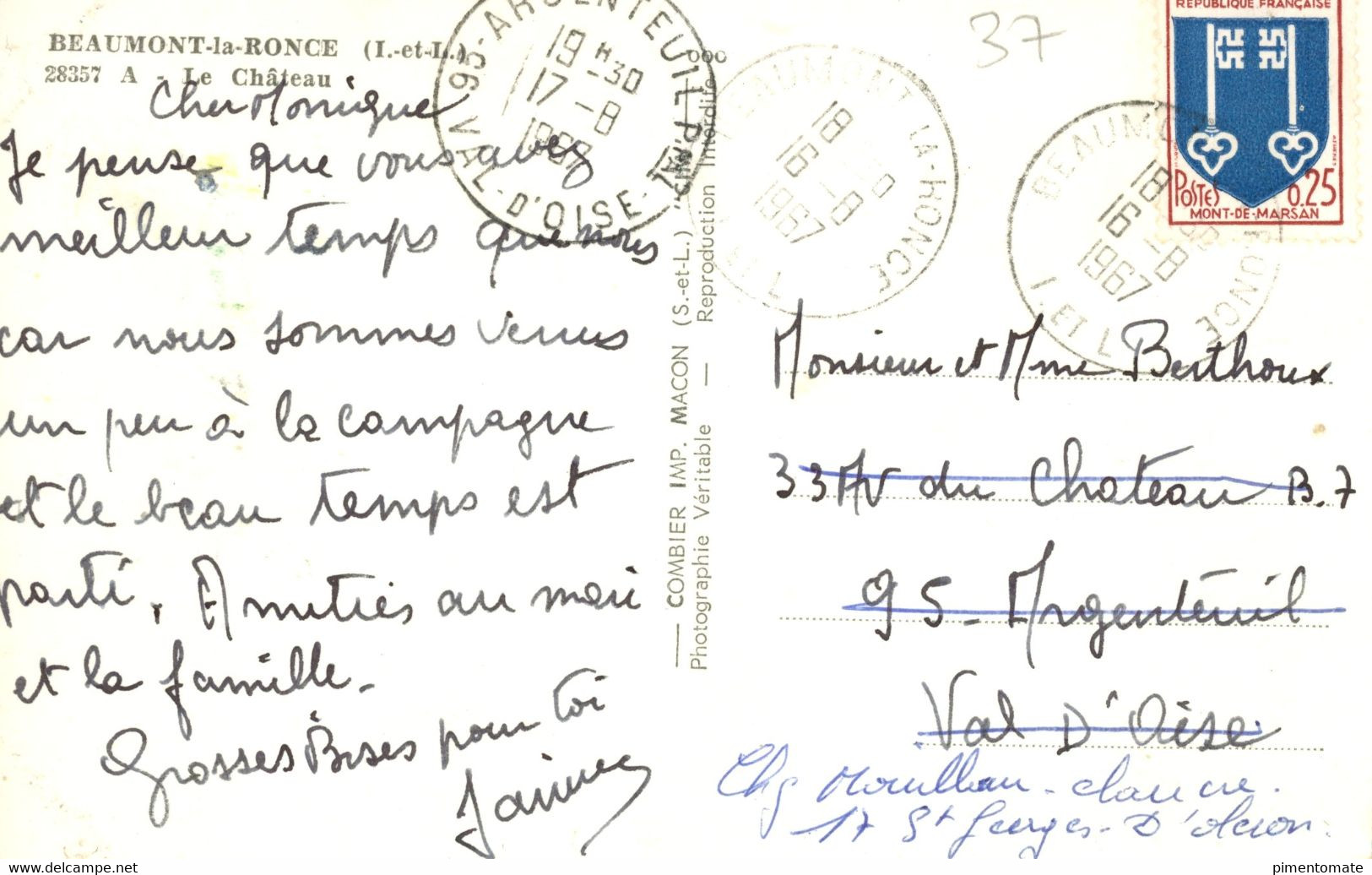 BEAUMONT LA RONCE LE CHATEAU VUE AERIENNE 1967 - Beaumont-la-Ronce