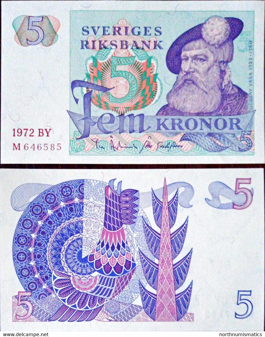 Sweden Sveriges Riksbank 5 Kronor Unc 1972 - Svezia