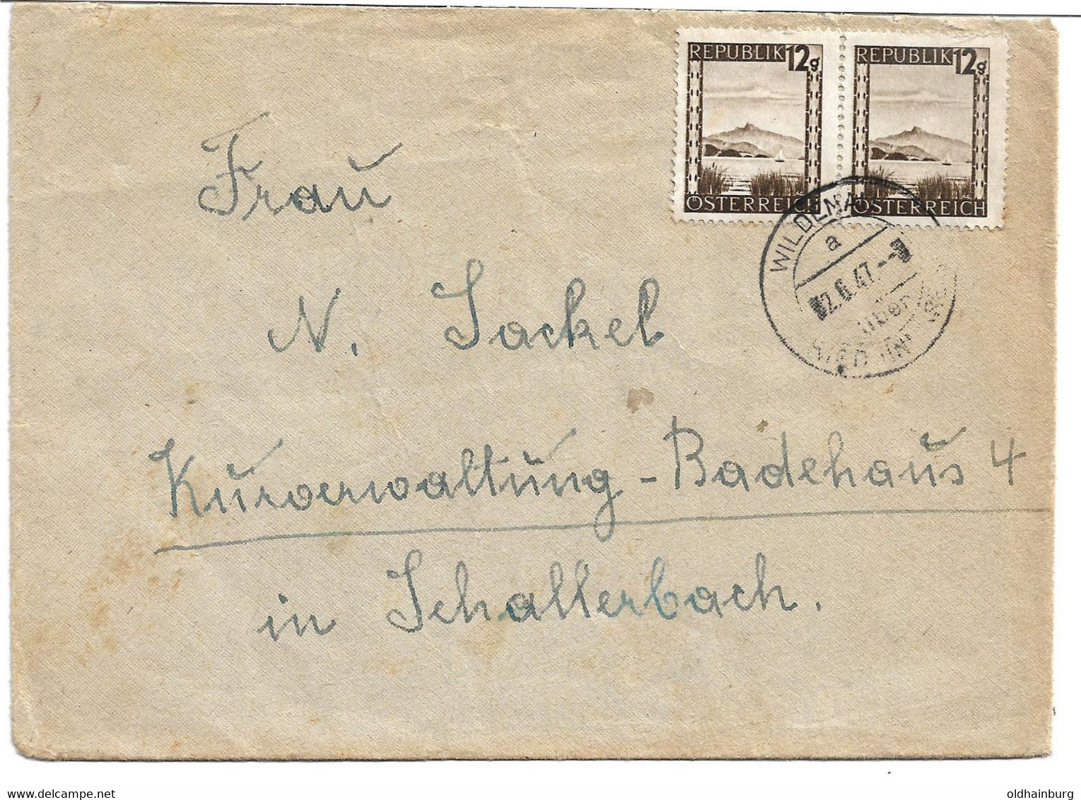 3212h: Österreich Bunte Landschaft 2.6.1947, Nachkriegsbeleg Von Wildenau Nach Schallerbach - Braunau