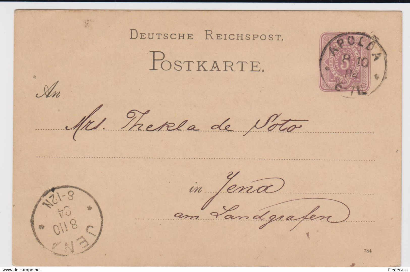 AK Postkarte Apolda - Vorläufer 1884 - Ganzsache Gel. Jena - Deutsche Reichspost - Apolda