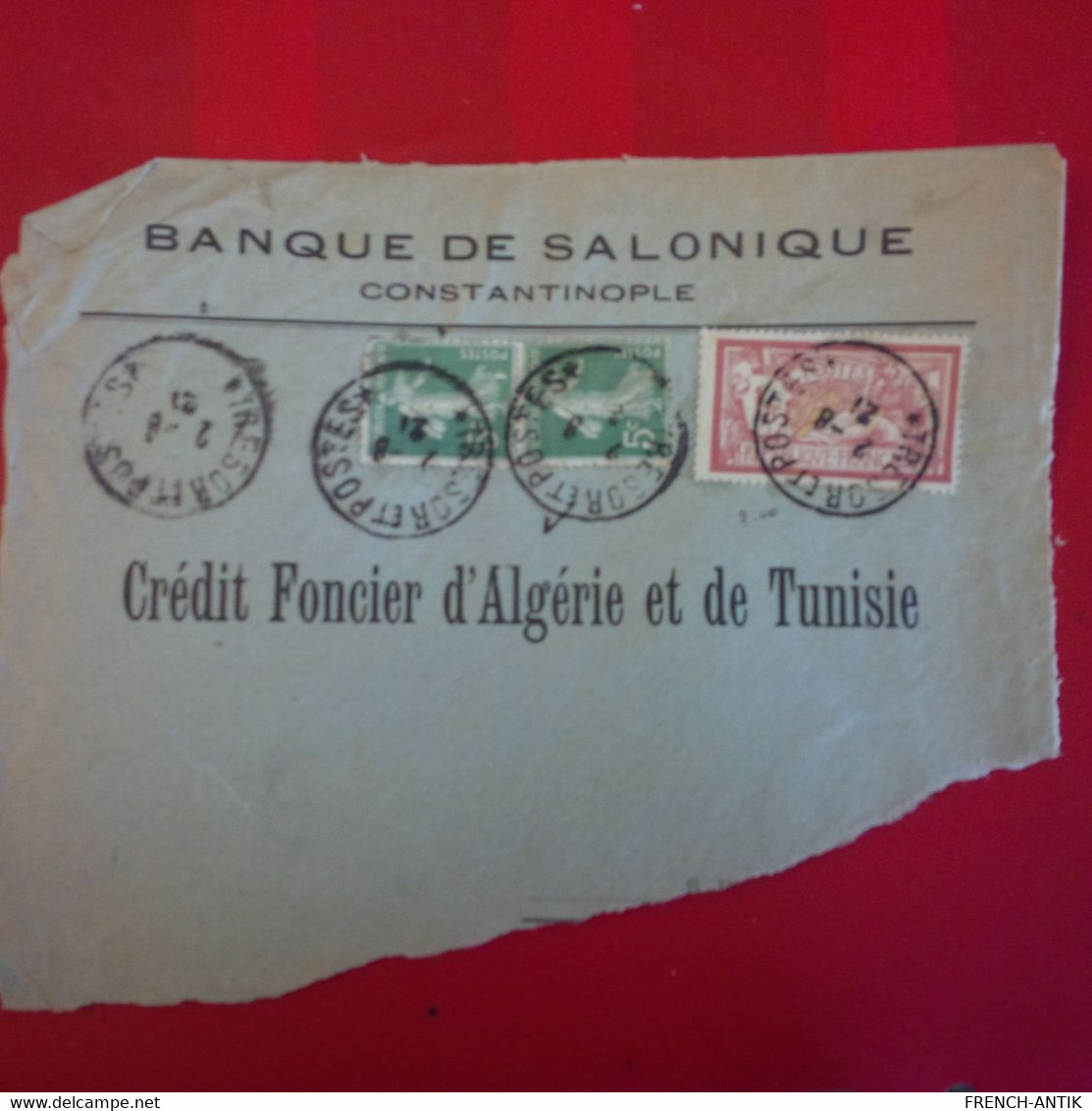 LETTRE FRAGMENT BANQUE DE SALONIQUE CONSTANTINOPLE - Storia Postale
