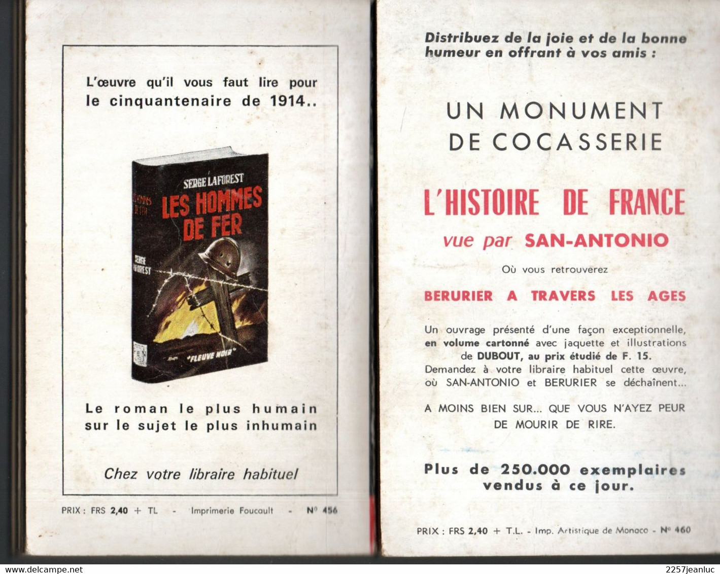 2 Romans Espionnage  -  Editions Fleuve Noir  N: 456  Instantanés   Et N: 460 Face D'ange Met Dans Le Mille  De 1964 - Fleuve Noir