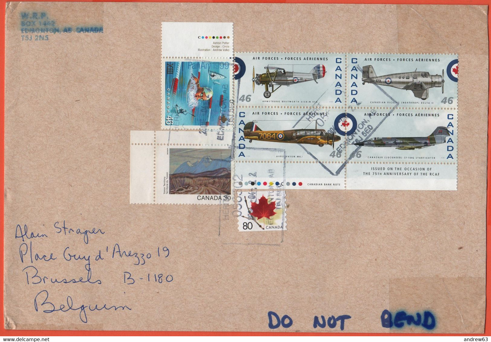 CANADA - 2004 - 46 Pan Am 1999 + 30 Yukon Territory + 80 Maple Leaf + 4 X 46 Air Forces - Medium Envelope - Viaggiata Da - Lettres & Documents