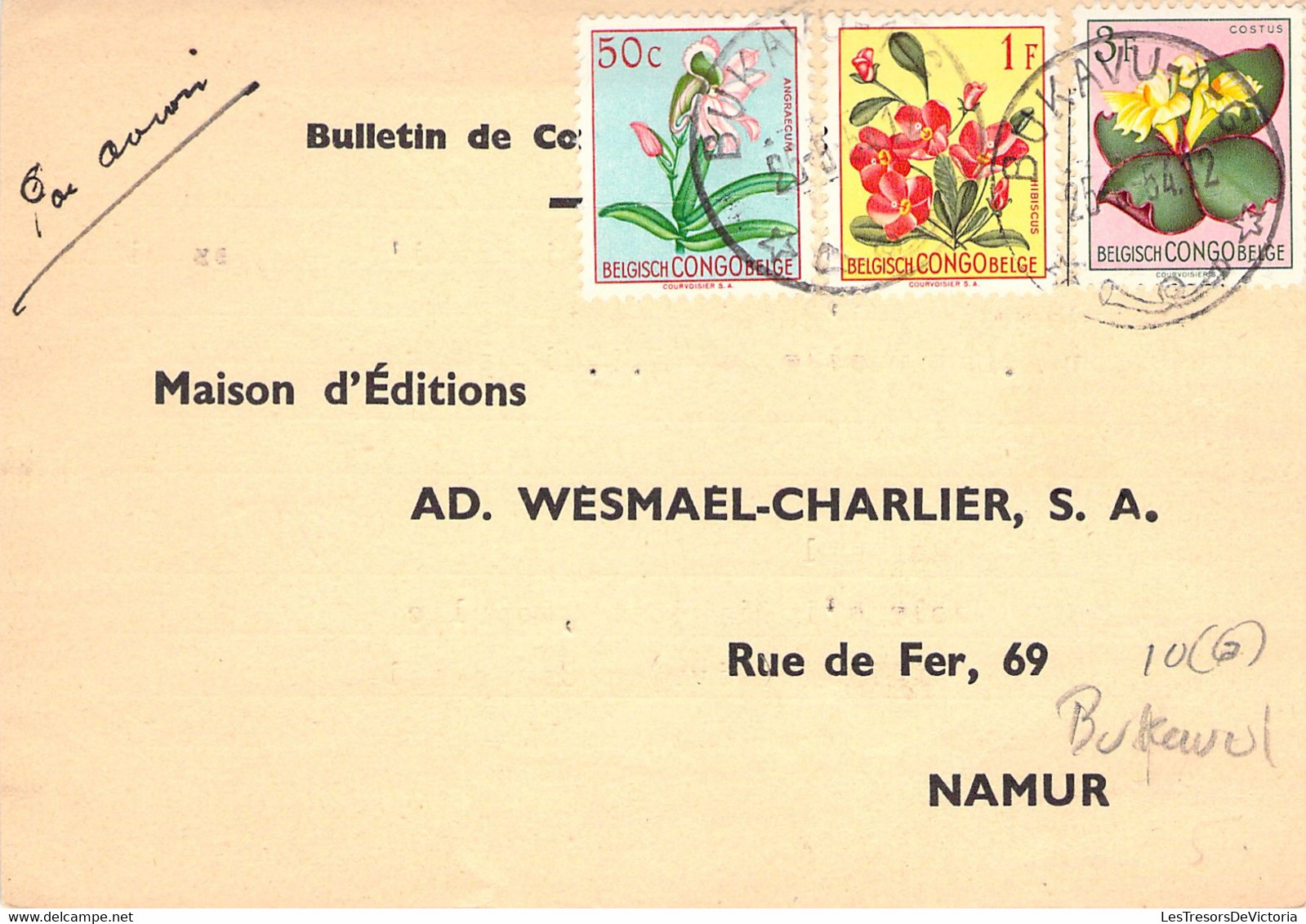 Congo Belge COB 307/310/314 Sur Lettre  - Oblitération à Bukavu à Destination De Namur - Par Avion - Commande De Livres - Brieven En Documenten