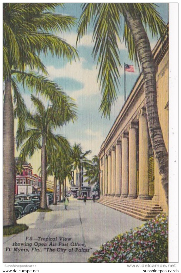 Florida Fort Myers Tropical View Showing Open Air Post Office Curteich - Fort Myers