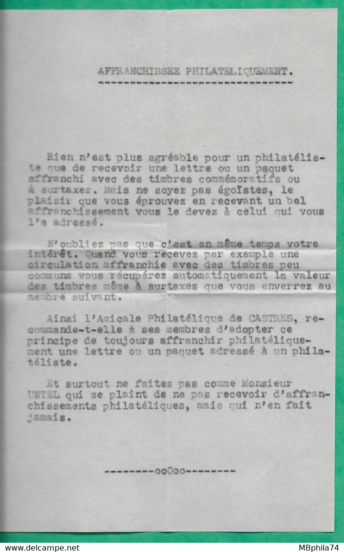 N°623+624 ARC DE TRIOMPHE LETTRE DE L'AMICALE PHILATELIQUE CASTRES POUR REALMONT TARN 1944 LETTRE COVER FRANCE - 1944-45 Arc De Triomphe