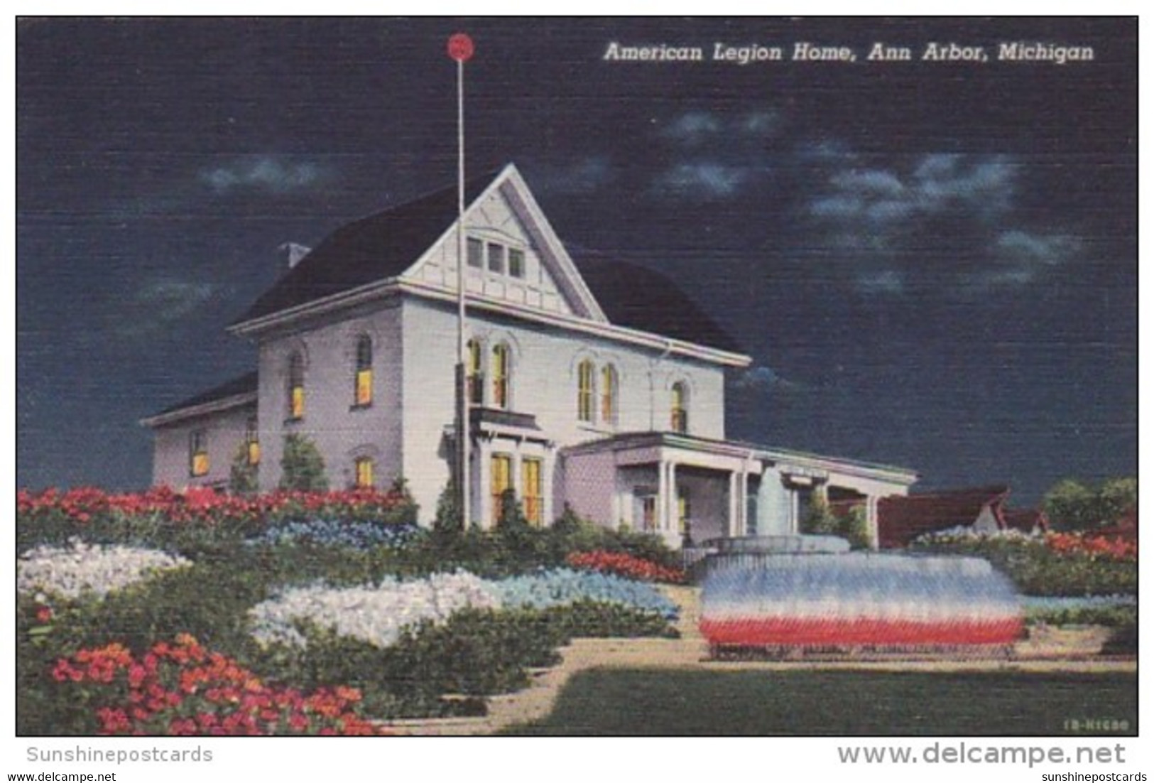 Michigan Ann Arbor American Legion Home At Night 1944 Curteich - Ann Arbor