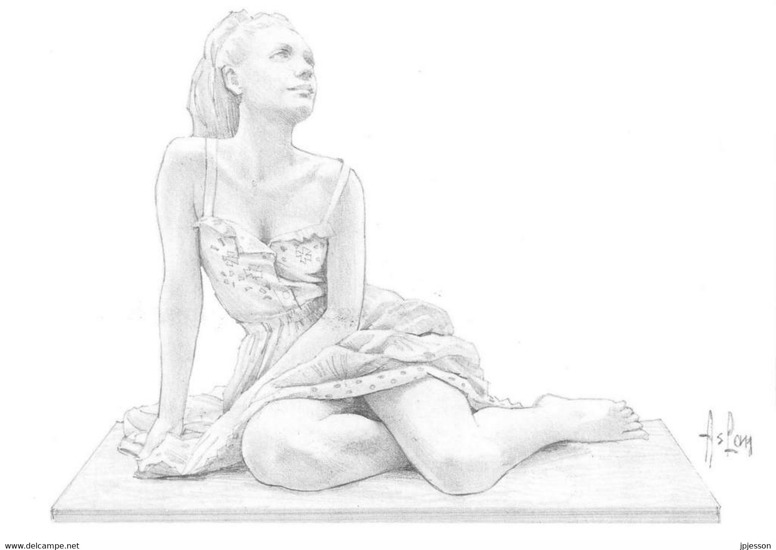 ILLUSTRATEUR (A) - ASLAN - CROQUIS D'ETUDE POUR UNE STATUETTE - FEMME - EDITION "CPC" 1991 - Aslan