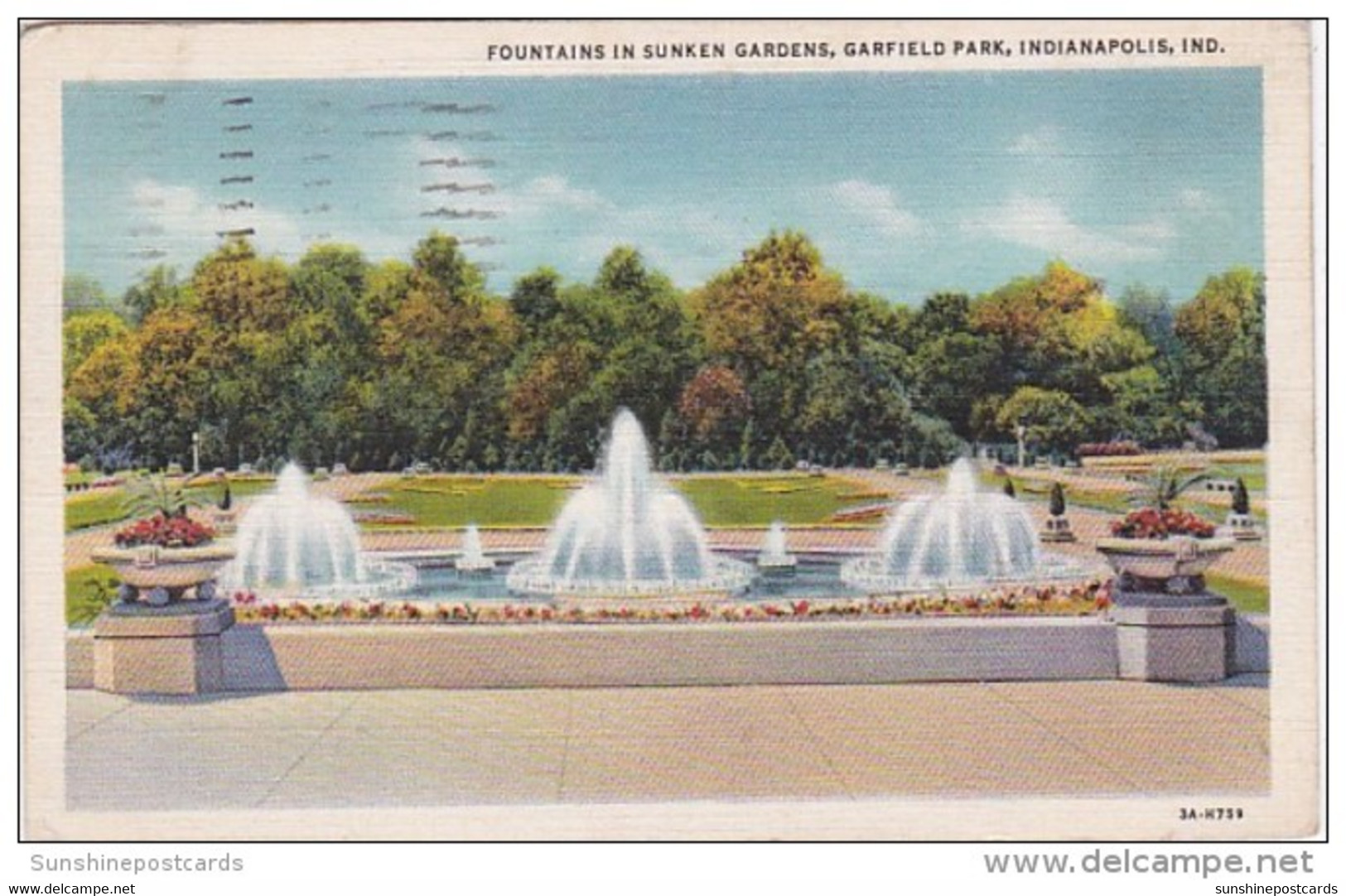 Indiana Indiana Fountains In Sunken Gardens Garfield Park 1935 Curteich - Indianapolis