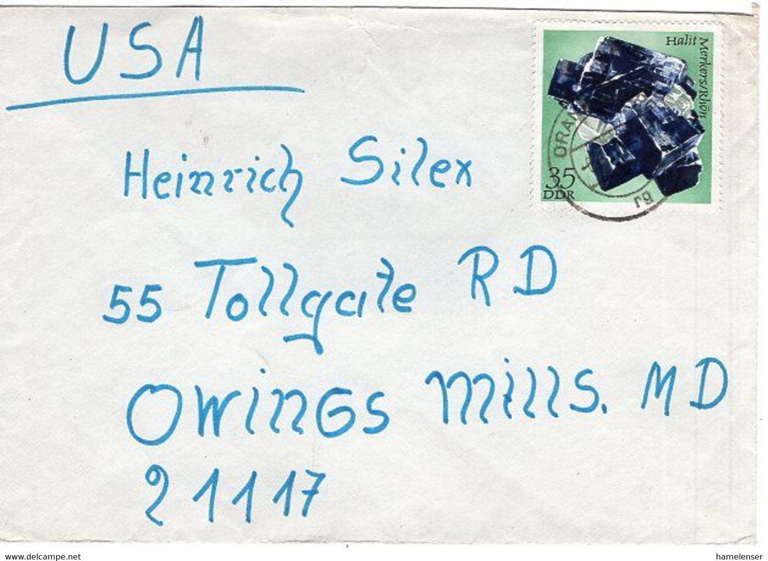 51634 - DDR - 1973 - 35Pfg. Mineralien EF A Bf ORANIENBURG -> Owings Mills, MD (USA) - Mineralien