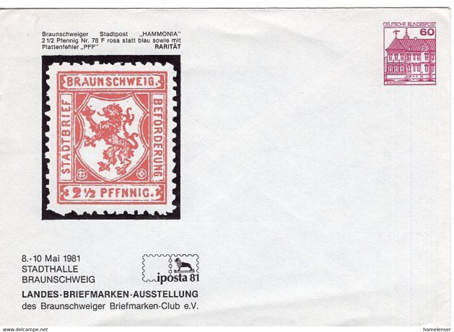 51643 - Bund - 1981 - 60Pfg B&S PGAUmschl "IPOSTA '81 Braunschweig", Ungebraucht - Briefmarken Auf Briefmarken